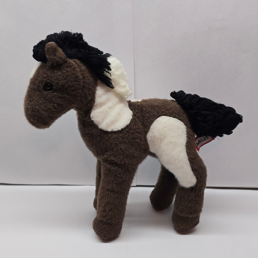 Douglas Cuddle Toys Pinto Horse Plush Brown White Stuffed Animal Yarn Mane Tail